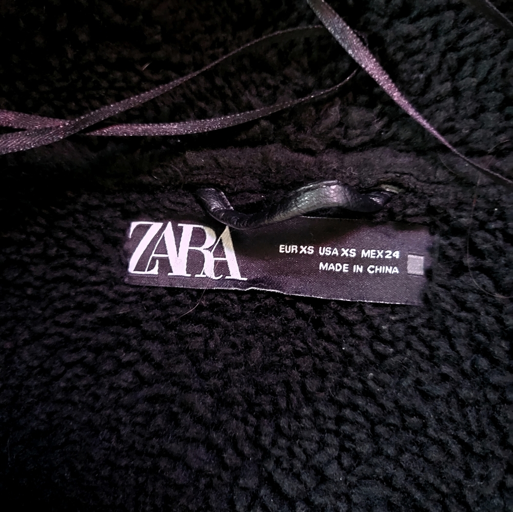 Zara Black Faux Suede Sherpa Lined Oversized Buckle Aviator Bomber Jacket Coat - Picture 12 of 14